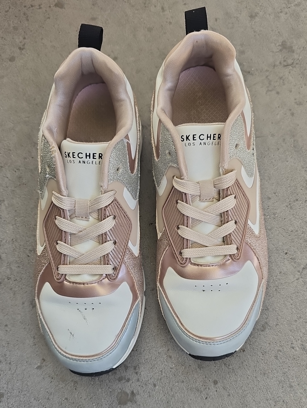 Skechers Street Uno Lite Metallic Rose gold & Silve White  Sneakers G4 #310338L